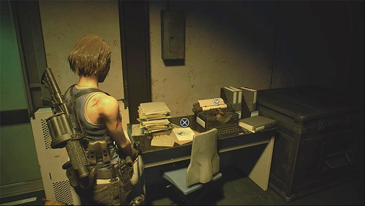 The note is in the Office, the first room visited after reaching the underground bunker - Resident Evil 3: Underground Storage secrets, collectibles - Collectibles and secrets - Resident Evil 3 Guide