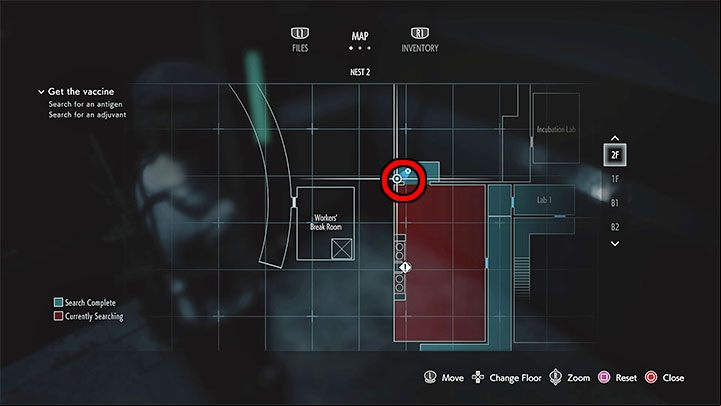 The figurine is on a small balcony adjacent to the room with the device used to complete the vaccine puzzle - Resident Evil 3: NEST 2 secrets, collectibles - Collectibles and secrets - Resident Evil 3 Guide