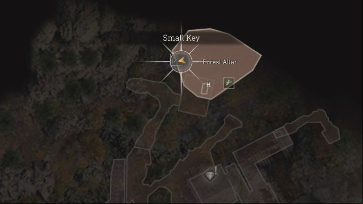 After opening the gate, reach the ladder leading to Forest Altar - Resident Evil 4 Remake: Small Keys map - Village - Secrets - Resident Evil 4 Remake Guide