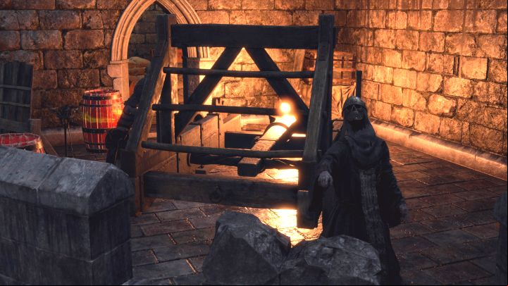 You have to destroy the catapults - use explosive red barrels - Resident Evil 4 Remake: How to destroy the catapults? - Campaign - Resident Evil 4 Remake Guide