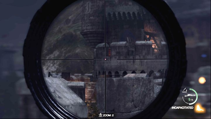 Turn 180 degrees again and take out a weapon with a scope - Resident Evil 4 Remake: How to destroy the catapults? - Campaign - Resident Evil 4 Remake Guide