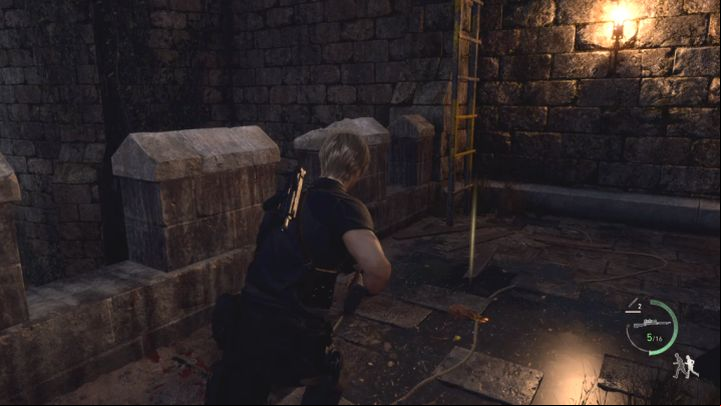 Run past the cannon and reach the ladder - Resident Evil 4 Remake: How to destroy the catapults? - Campaign - Resident Evil 4 Remake Guide