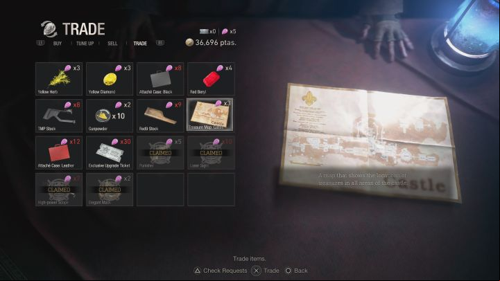 The earliest you can purchase the Treasure Map: Castle (the second region) is when you reach the first merchant in the castle at the beginning of chapter 7 - Resident Evil 4 Remake: Treasure Maps - Secrets - Resident Evil 4 Remake Guide