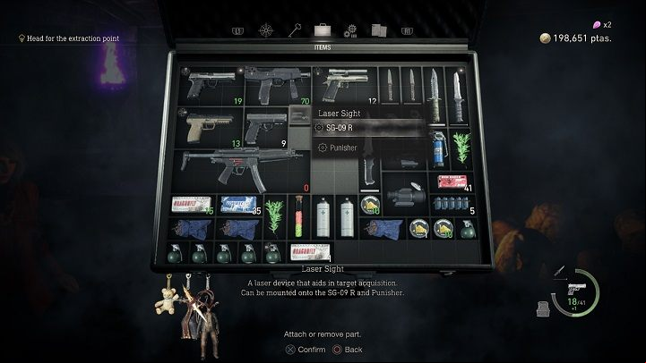 After purchasing the sight, it will be in your inventory, but in order to start using it you still need to attach it to a weapon - unfortunately, it is only suitable for the Punisher and SG-09 R - Resident Evil 4 Remake: How to get Laser Sight? - Equipment - Resident Evil 4 Remake Guide
