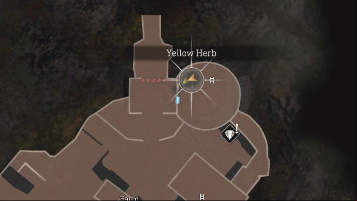 The yellow plant is in the building in the northern part of the farm - Resident Evil 4 Remake: Yellow Herb map - Village - Secrets - Resident Evil 4 Remake Guide