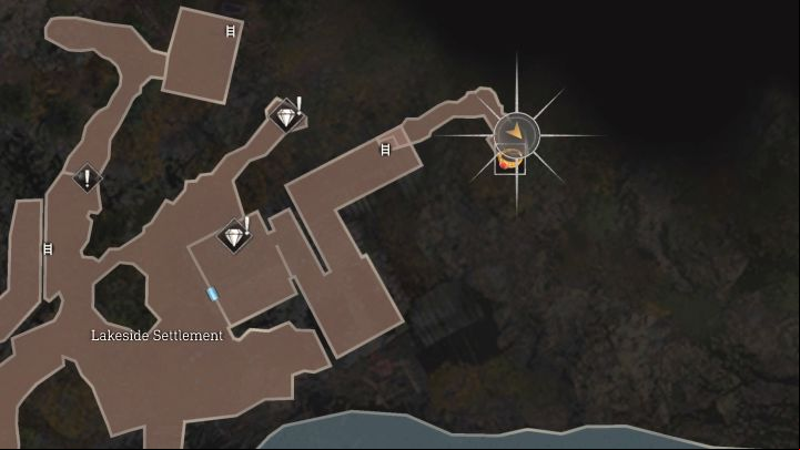 Look inside the tunnel at the eastern end of Lakeside Settlement - Resident Evil 4 Remake: Files map - Village - Secrets - Resident Evil 4 Remake Guide