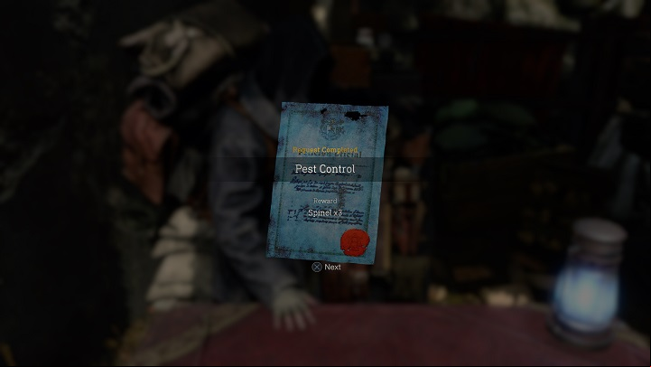 For eradicating all the pests, you will receive three spinels as a reward - Resident Evil 4 Remake: Pest Control - Requests - Resident Evil 4 Remake Guide