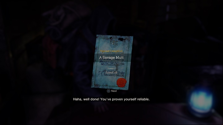 For completing order #8 called A Savege Mutt, you will receive eight spinels - Resident Evil 4 Remake: A Savage Mutt - Requests - Resident Evil 4 Remake Guide