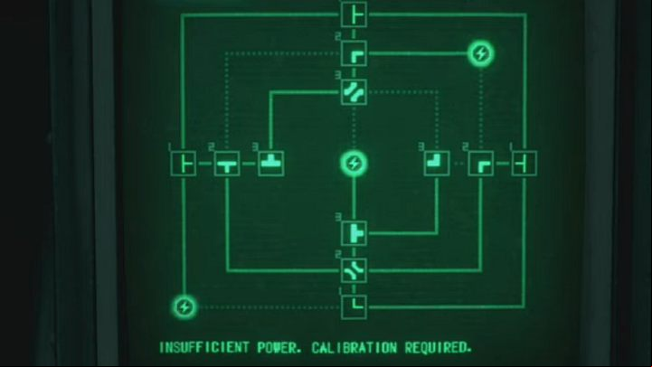 Look at the screenshot above to find the solution for Hardcore and Professional difficulty levels (3 lightning bolt icons) - Resident Evil 4 Remake: Electronic Lock Terminal puzzle in Dissection - Puzzle solutions - Resident Evil 4 Remake Guide