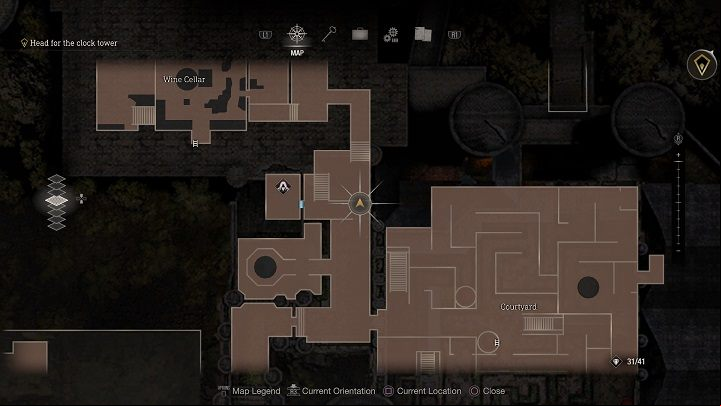 Scratched Emerald sought by the Merchant is hidden next to his post in a location behind Water Hall - the place where Ashley had to be protected while she was raising platforms to form a bridge - Resident Evil 4 Remake: Jewel Thief - Requests - Resident Evil 4 Remake Guide