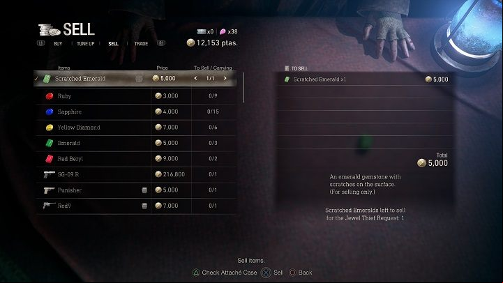After that, all you have to do is sell Scratched Emerald to the Merchant - Resident Evil 4 Remake: Jewel Thief - Requests - Resident Evil 4 Remake Guide