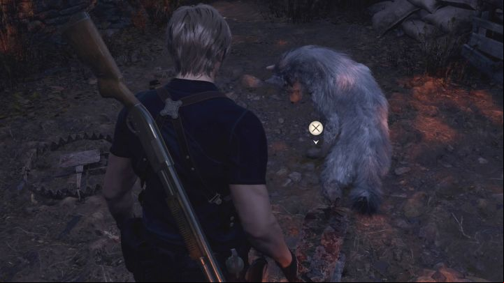 Releasing the dog from the trap is very simple - just walk up to it and press the interaction button - Resident Evil 4 Remake: Can you rescue the dog? - Campaign - Resident Evil 4 Remake Guide