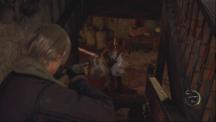While performing these actions, the Chainsaw Man will destroy the door on the ground floor - Resident Evil 4 Remake: How to survive the Village battle? - Combat - Resident Evil 4 Remake Guide
