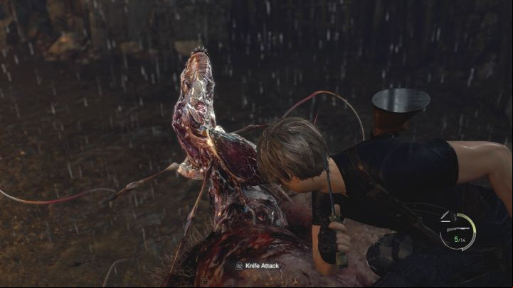 After dealing enough damage to the parasite, El Gigante will stumble to the ground - Resident Evil 4 Remake: How to defeat El Gigante boss? - Bosses - Resident Evil 4 Remake Guide