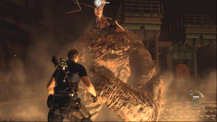 As in the first fight with El Gigante, keep attacking the monster until a parasite appears on its back - Resident Evil 4 Remake: How to defeat the Dos Gigantes bosses? - Bosses - Resident Evil 4 Remake Guide