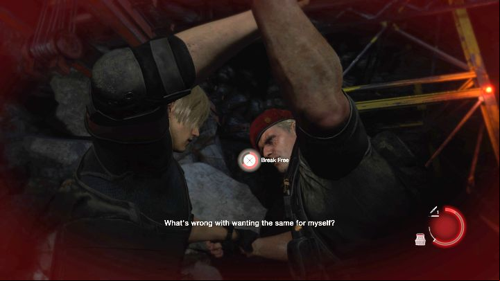 During the duel, you will have wrestling sequences - press the action button quickly to free yourself and lose as few health points as possible - Resident Evil 4 Remake: How to defeat boss Jack Kra? - Bosses - Resident Evil 4 Remake Guide