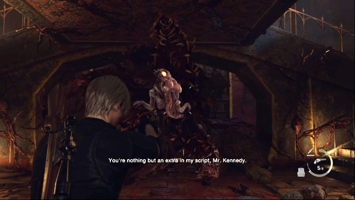 Salazar will mutate into a creature capable of moving across the room and attaching itself with its tentacles to walls and ceilings - Resident Evil 4 Remake: How to defeat boss Ramon Salazar? - Bosses - Resident Evil 4 Remake Guide