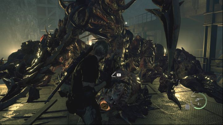 After destroying several eyes, the boss should collapse onto the arena - Resident Evil 4 Remake: How to defeat the final boss? - Bosses - Resident Evil 4 Remake Guide