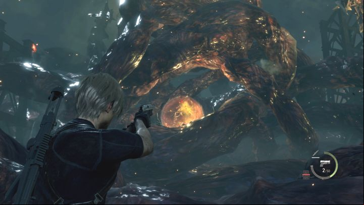 Shoot the core of the boss with any weapon and dodge his attacks - Resident Evil 4 Remake: How to defeat the final boss? - Bosses - Resident Evil 4 Remake Guide