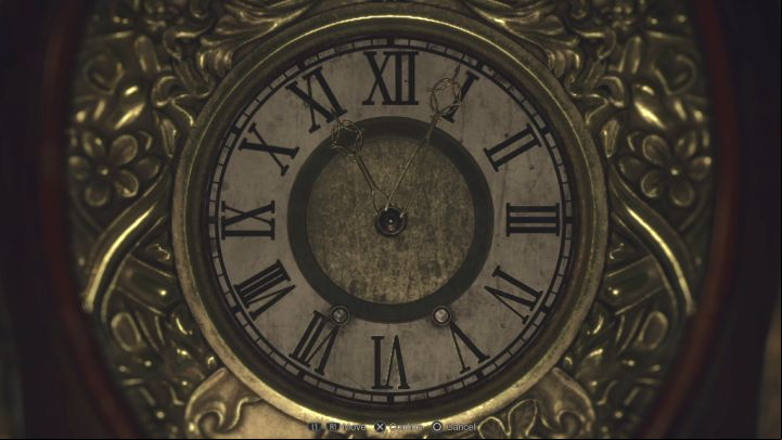 Set the time on the clock based on what you've learned from the note (11:04 or 7:00 - depending on your current difficulty level) - Resident Evil 4 Remake: Grandfather Clocks puzzle (Ashley) - Puzzle solutions - Resident Evil 4 Remake Guide