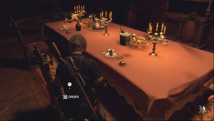 We've pictured Ashley's chair above - it's by a table a bit farther away from the paintings - Resident Evil 4 Remake: Dining Hall chairs puzzle (Chapter 9) - Puzzle solutions - Resident Evil 4 Remake Guide