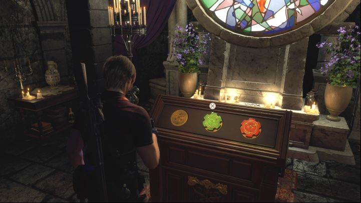 This opens a mechanism with three dials - Resident Evil 4 Remake: Dials and stained glass church puzzle - Puzzle solutions - Resident Evil 4 Remake Guide