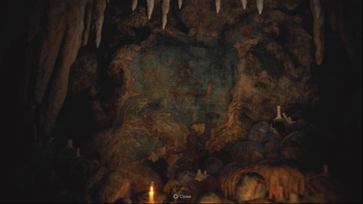 In the next part of the cave you'll find a mural showing a map of the lake - you'll learn you must visit the Large Cave Shrine (southwestern part of the lake) and the Small Cave Shrine (northeastern part of the lake) - Resident Evil 4 Remake: Acquiring the Church Key puzzle (Chapter 4). - Puzzle solutions - Resident Evil 4 Remake Guide