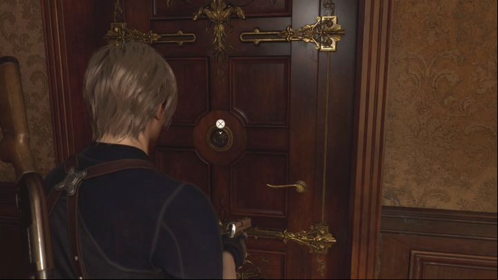 Go upstairs again, but watch out for a new strong monster that will spawn near the stairs - Resident Evil 4 Remake: Puzzles in the Village Chiefs Manor (Chapter 2) - Puzzle solutions - Resident Evil 4 Remake Guide