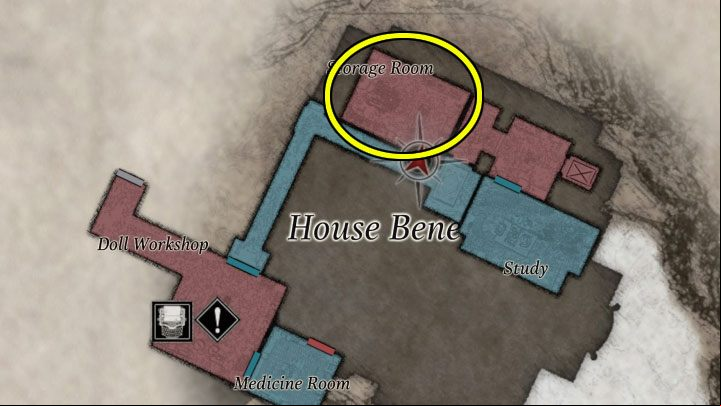 By unlocking the exit in the Doll Woman room, you can move on to the Storage Room - Resident Evil Village: House Beneviento, Storage Room - Puzzle solutions - Resident Evil Village Guide