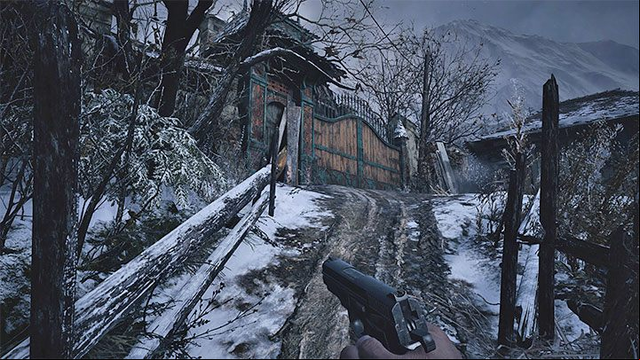 Your goal is to reach the front gate of Luiza's house - Resident Evil Village: Luizas House - walkthrough - Village - 1st visit - Resident Evil Village Guide