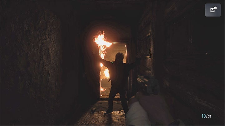 Once the final cutscene ends, you have to attack the approaching mutated Leonard, but it's Elena who will take the final shot that will stop her father's attack - Resident Evil Village: Luizas House - walkthrough - Village - 1st visit - Resident Evil Village Guide