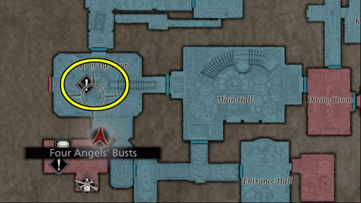 You can proceed to the final stage of Castle Dimitrescu once you find the four masks - Resident Evil Village: Escape from the castle/Tower of Worship - walkthrough - Dimitrescu Castle - Resident Evil Village Guide
