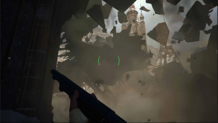After each round of shots, retreat quickly, wait for the boss to arrive and then fire at Lady Dimitrescu - Resident Evil Village: Escape from the castle/Tower of Worship - walkthrough - Dimitrescu Castle - Resident Evil Village Guide