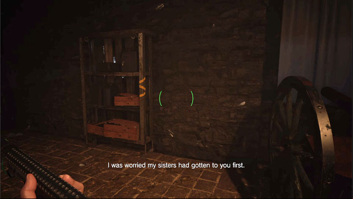 Right after you pick up the bombs, go to the sliding barricade visible in the picture - Resident Evil Village: Castles Courtyard - walkthrough - Dimitrescu Castle - Resident Evil Village Guide