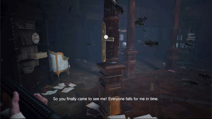 Shortly after entering the Library, the fight with Lady Dimitrescu's third daughter will begin - Resident Evil Village: Castles Courtyard - walkthrough - Dimitrescu Castle - Resident Evil Village Guide
