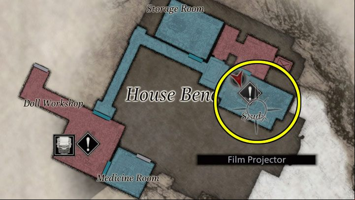 You must now go to the Study with the Film Projector that you ed earlier - Resident Evil Village: Film Projector Puzzle solution - House Beneviento - Puzzle solutions - Resident Evil Village Guide