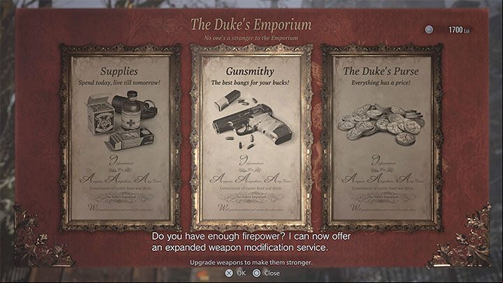 When you speak to Duke, you will be presented with three options to choose from by default - Resident Evil Village: Duke - Merchant - Basics - Resident Evil Village Guide