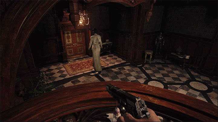 After you have made enough progress in the game Lady Dimitrescu will begin to roam around the castle and hunt for Ethan - Resident Evil Village: Lady Dimitrescu and her daughters - how to avoid them? - FAQ - Resident Evil Village Guide