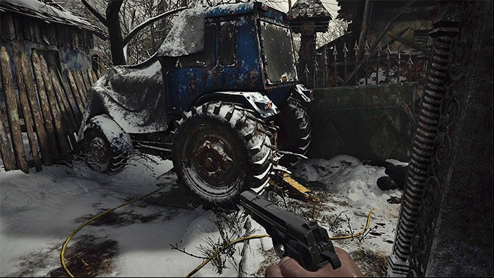 Take it and go to the tractor shown in the picture - Resident Evil Village: The well - how to start the mechanism? - FAQ - Resident Evil Village Guide