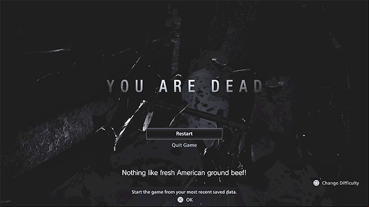 When your character dies, two main options will appear - you can restart the game from the last checkpoint (not necessarily the typewriter save point) or exit to the main menu - Resident Evil Village: Wounds - how to heal? - FAQ - Resident Evil Village Guide