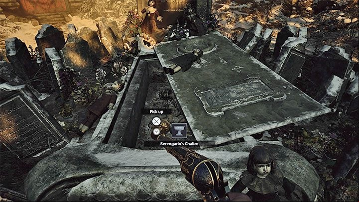 Interact with the slab on the tombstone and use the Broken Slab on it - Resident Evil Village: Golden Chests - map, list - Secrets & Collectibles - Resident Evil Village Guide