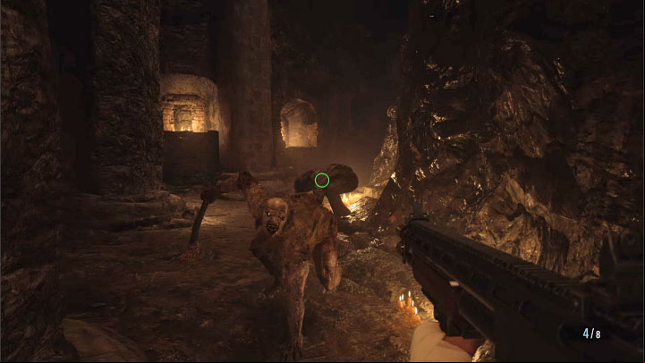 The boss will return to the top shelf now and then and call for reinforcements - Resident Evil Village: Fighting Urias, returning to the village - walkthrough - Stronghold - Resident Evil Village Guide