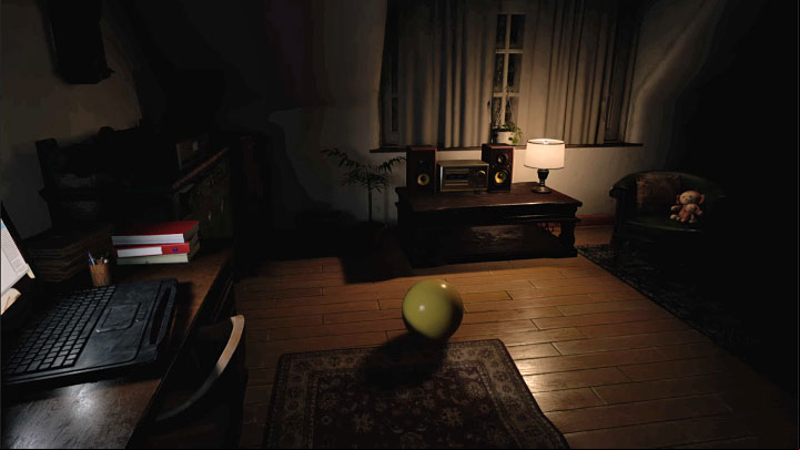 Begin to collide with the ball and push it toward the adjacent Study, the room with the laptop on - Resident Evil Village: Trophies/Achievements list - Appendix - Resident Evil Village Guide