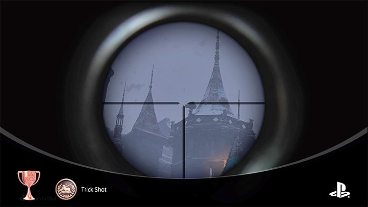 Shortly after getting the sniper rifle, you will go out on the roof and notice flying monsters - Resident Evil Village: Trophies/Achievements list - Appendix - Resident Evil Village Guide