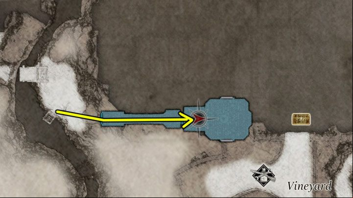 After reaching the new boat mooring, head east towards the age marked on the picture - Resident Evil Village: Medium Rare trophy/achievement - how to get it? - Appendix - Resident Evil Village Guide
