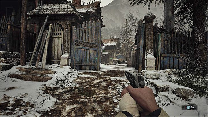 Reach the Maiden of War's square located south of the cemetery - Resident Evil Village: Finding the house with the red chimney - walkthrough - Village - 2nd visit - Resident Evil Village Guide