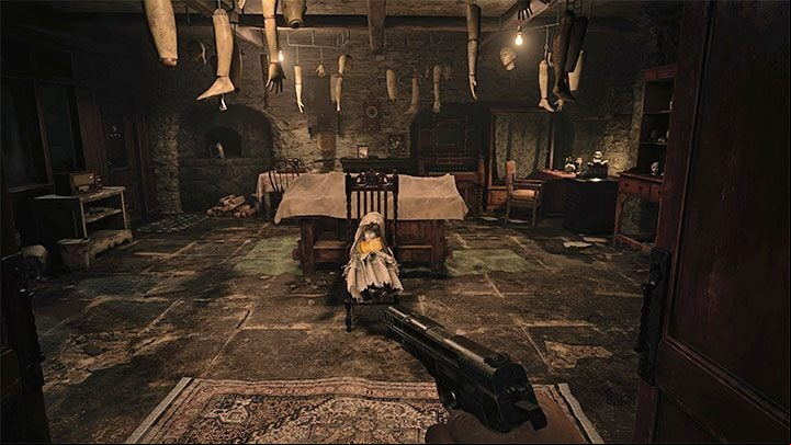 Once you reach the basement, you can immediately head down the main corridor, since you will be required to thoroughly examine all of the side rooms in a few moments anyway - Resident Evil Village: Reaching the House Beneviento - walkthrough - Beneviento House - Resident Evil Village Guide