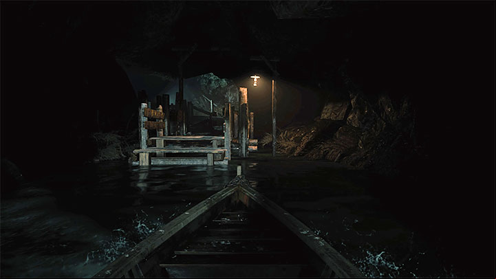 You'll be able to fully explore the reservoir after you've found the boat key in the cave and have used it to start its engine - Resident Evil Village: Going through the reservoir, avoiding the fish - walkthrough - Fortress - Resident Evil Village Guide