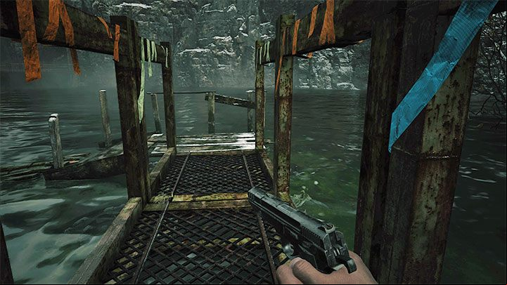 Ultimately, you must reach the white lever (picture 1) - Resident Evil Village: Going through the reservoir, avoiding the fish - walkthrough - Fortress - Resident Evil Village Guide