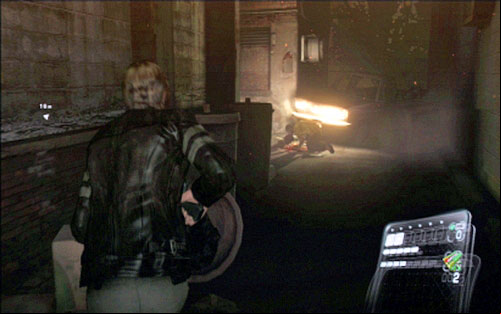 When you get down, run to the alley on the other side of the street - Chapter 1 - City Streets | Leons campaign - Leons campaign - Resident Evil 6 Game Guide